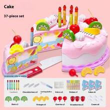 儿童木制过家家生日蛋糕下午茶甜点玩具，女孩切菜游戏厨房套装 - 粉色 - 查看 8