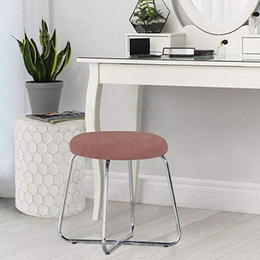 Hillsdale Regan Round Backless Metal Vanity Stool with Upholstered Seat Pink Velvet - rosado terciopelo - Ver 1