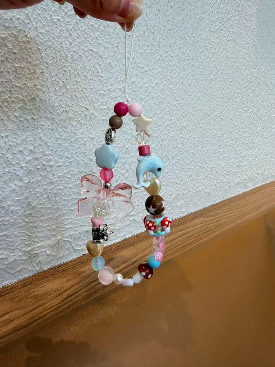 Shockproof Multi-Element Crystal Bow Phone Lanyard Handmade Beaded Phone Case Strap Anti-Lost Charm Phone Case Hanging Cord Spring Gift - Multicolor - View 1