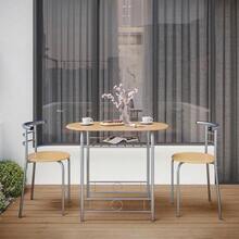 3 Piece Modern Dining Table Set, Kitchen Table And Chairs Set For 2, Breakfast Nook Table Set With Steel Legs And Storage Rack, 90x53x75.5 Cm - Natural - View 5