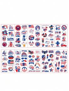 6片装独立日派对主题彩绘脸部临时纹身贴纸，适用于国庆派对聚会、节日活动，打造独立日妆容 - 彩色 - 查看 9