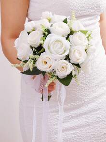 Bó hoa cưới pha lê hình trái tim 10 inch, nơ ren, hoa hồng lụa, phụ kiện trang trí lễ cưới, quà tặng tốt nghiệp, dạ hội. - Nhiều màu - Xem 29