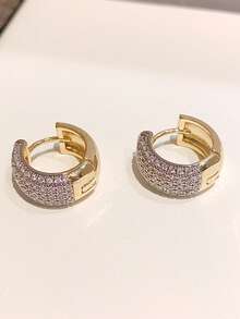 1 Pair Minimalist Luxury Gold & Silver Micro-Inlaid Zirconia Hoop Earrings, Lightweight Elegant Commuter Earrings For Women - Fashion Earrings - View 9