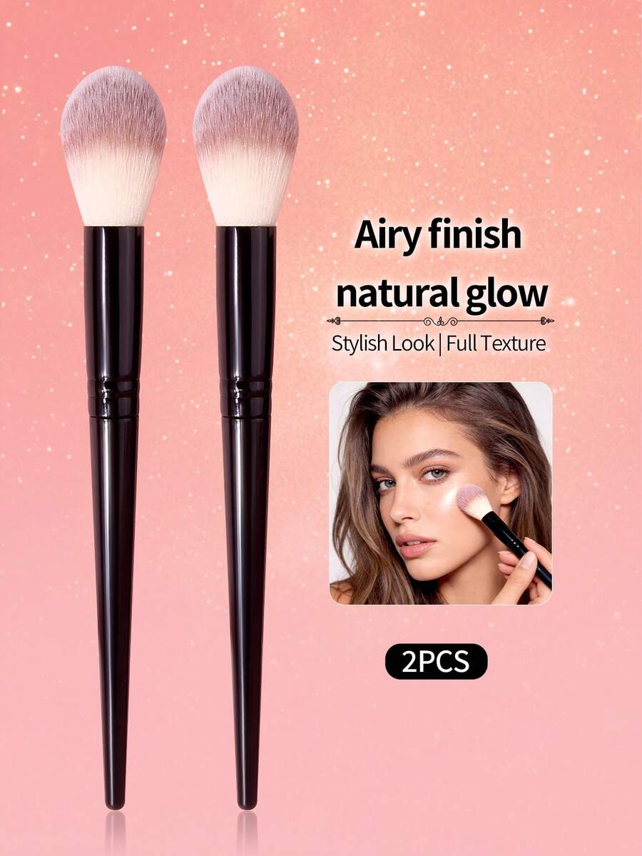 2pcs Spring New Synthetic Fiber Blush Brush Set, Professional Soft Makeup Brushes For Face Blushing, Highlighting, Travel Friendly Beauty Tools