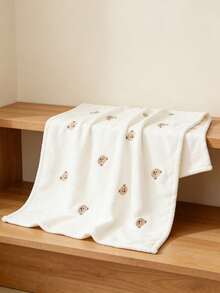 1条新生儿毯，刺绣柔软毛绒毯，可爱小熊图案，适合婴幼儿，四季皆宜，便携 - 米色小熊 - 查看 10