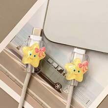 2pcs Cute Transparent Star & Bow Tie Design Data Cable Protector, 20W Universal Type-C Android Gift - Multicolor - View 2