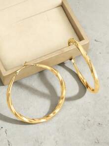 1 Pair Minimalist Fashionable Exaggerated Geometric Earrings, Golden Elegant Commuter Earrings - 02 - View 5