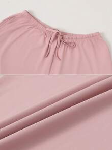 NcmRyu 1 pieza Pantalones deportivos de mujer de unicolor, con cordón, cintura elástica, pierna ancha, corte relajado y bolsillos - Rosa - Ver 3