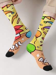 1-Pack 360-Print April Fools' Day Socks – Novelty Unisex Clown Design Socks, All-Season Fun Crew Socks - Multicolor - View 6