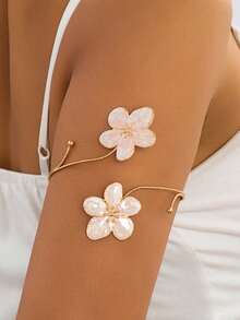 1 件优雅几何花卉珐琅简约手镯，适合女士，百搭时尚配饰 - 金黃色 - 查看 20