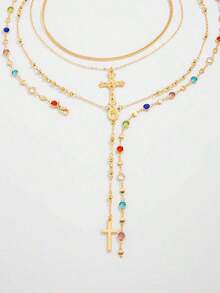 4pcs/Set Bohemian Crystal Tassel Necklace, Long Pendant Necklace, Vacation Style Jewelry, Suitable For Parties, Gifts, And Daily Wear - 彩色 - 查看 3