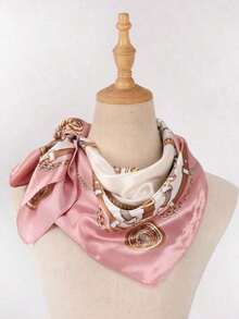 1pc Women's Light Pink Printed Satin Square Scarf, Fashionable Outdoor Headband Or Hair Scarf Suitable Spring/Summer Season Bandana,Hair Band,Band Dressing Up Your Look Winter Fall - 紅色 - 查看 4
