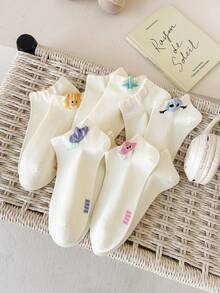 1 Pair Mushroom Bow Tie Boat Socks For Women, Non-Slip & Breathable - White - View 1