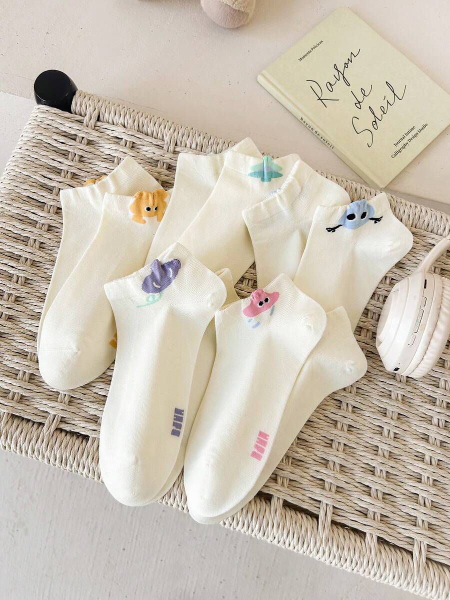 1 Pair Mushroom Bow Tie Boat Socks For Women, Non-Slip & Breathable - White - View 1