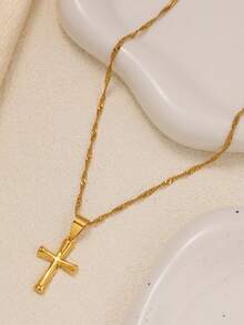 1条金色扭链十字架项链，适合女性通勤和日常佩戴 - 金色 - 查看 4