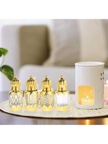 Bộ 4 chai tinh dầu mini 6ml màu vàng kiểu Ả Rập, có thể tái sử dụng, chống rò rỉ, dùng khi đi du lịch, đựng mẫu tinh dầu trang trí, hộp đựng mỹ phẩm nhỏ gọn, vật dụng cần thiết khi đi du lịch cho phụ nữ, dùng hàng ngày khi đi nghỉ mát, tập gym, di chuyển, dụng cụ làm đẹp tự chế cao cấp, quà sinh nhật lý tưởng cho mẹ và bạn gái. - Vàng - Xem 3