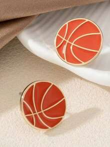 1 Pair Men's Stainless Steel Sports Series Earrings, Fashionable Minimalist Design Basketball, Football, Volleyball, Baseball - Ball-shaped Earrings - View 5