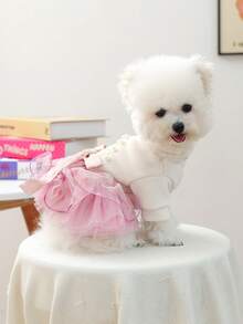 PETCIRCLE 1件宠物连衣裙，可爱蓬松薄纱裙粉色公主婚纱，适合狗狗和猫咪 - 粉色 - 查看 2