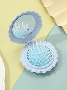 1pc Foldable Shell-Shaped Travel Handheld Mirror Comb, With Mirror, Wet & Dry Use, Portable Makeup Mirror Comb, Comb, Hairstyling Tool, Salon Hairdressing Product And Accessory, Beauty Travel Essential, Back To School, Travel Holiday Must-Have, Women Hairstyling Accessory - Royal Blue - View 8