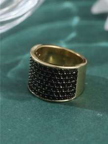 Vintage Luxury Wide Band Women's Ring. This Elegant Black Ring Is Inlaid With Synthetic Zirconia, Making It A Perfect Choice For Festivals, Parties, And Gift-Giving. - Golden - View 6