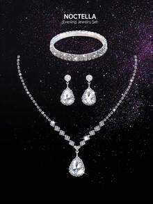 Noctella 闪亮优雅的迷你蝴蝶结女士晚宴包，时尚纯色褶皱翻盖手提包，搭配奢华闪亮水钻三件套（项链、手链和耳环），可与晚礼服、派对礼服和婚纱完美搭配，适合晚宴、派对、舞会和毕业典礼等场合。 - 銀色 - 查看 8