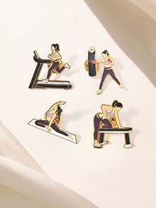 4pcs New Cartoon Fitness Exercise Yoga Brooch, Decorative Pins For Backpacks, Bags, Clothing, Yoga Gifts - Multicolor - View 3