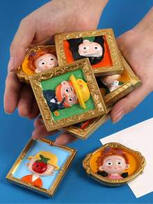 1个抽象趣味3D卡通人物图案金色边框冰箱贴，卡通世界名画冰箱贴，树脂材质，创意个性化礼物，送给家人朋友，完美的厨房和客厅装饰 - 多款 - 查看 5