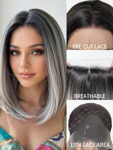 13*4高清蕾丝12英寸波波头直发合成假发，时尚又搞怪，适合万圣节等场合。这款12英寸波波头直发采用13*4高清蕾丝，无刘海，耐热合成纤维材质，适合日常佩戴、派对、万圣节和角色扮演。 - 漸層 - 查看 3