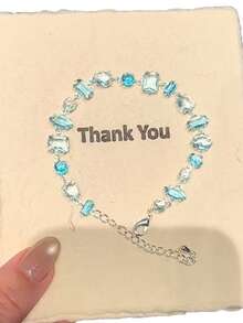 1pc Sweet Blue Bracelet For Women, Zirconia Inlaid, Luxury Fashion Versatile Friendship Gift - Blue - View 3