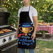 1pc Father's Day Apron With "Happy Father's Day" Text And Blue Hat & Tie Pattern Design, Suitable Gift For Dad Men Cooking, Baking, Grilling - A - View 10
