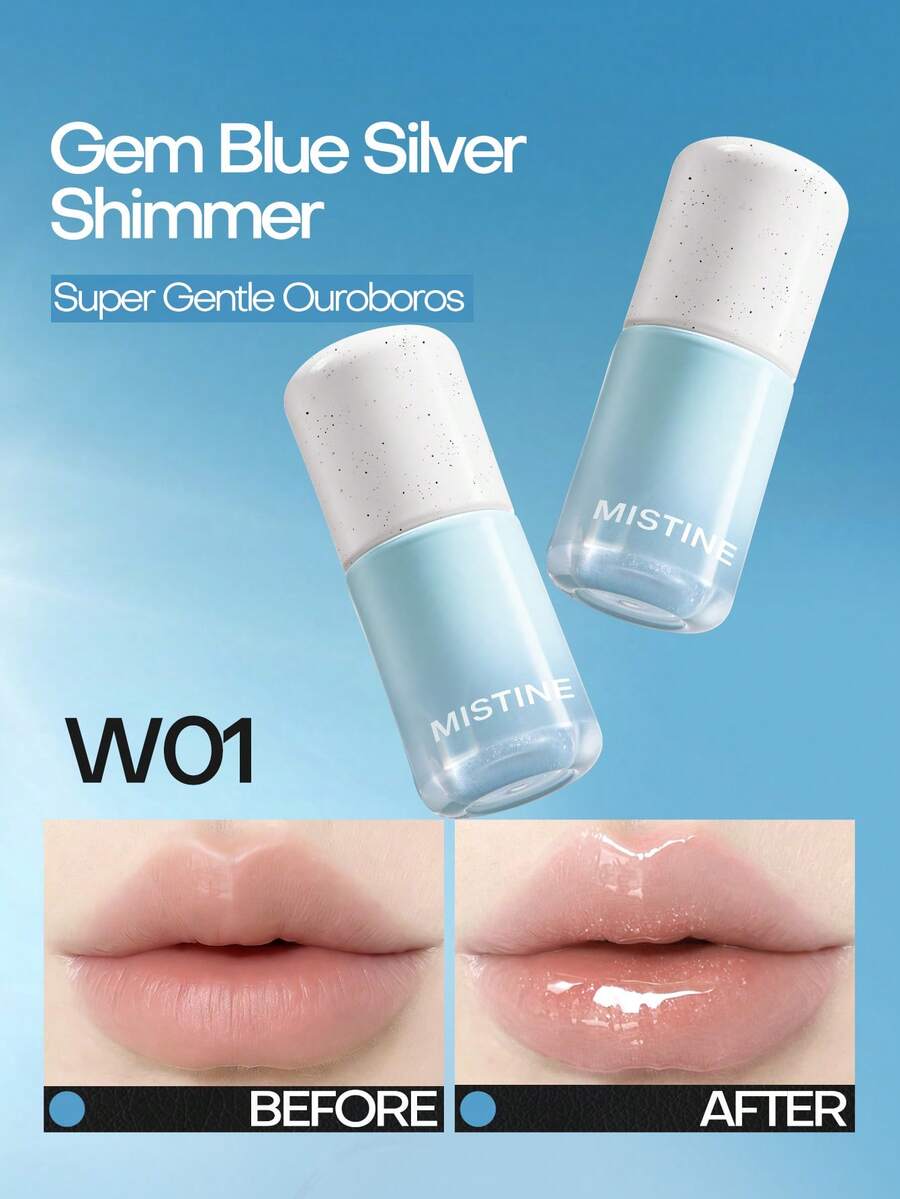 MISTINE Brillo de labios transparente con efecto plumping de onda de cristal W01 3g, con acabado brillante y de larga duración, hidratante - W01 - Ver 1