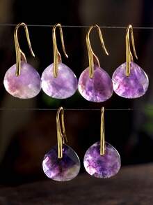 时尚紫色水晶水滴耳环，精致多面切割水晶铜镀金耳钩，奢华耳环 - 彩色 - 查看 1