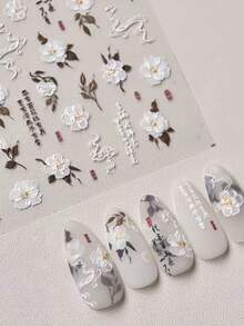1 pieza Pegatina de uñas 5D de Camelia Blanca, Pegatina decorativa de lámina de arte de uñas retro DIY - Multicolor - Ver 1