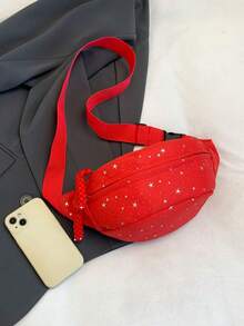 Nueva bolsa de cintura de nailon de unicolor, bolsa de pecho cruzada, bolso de mano con forma de dumpling de PU de moda para mujeres - Rojo - Ver 6