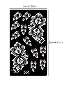 Hana Hand-Drawn Hollow Floral Tattoo Stencil - Sexy Floral Pattern, Suitable For Hands, DIY Painting, Ink, Reusable Mandala Design Template Sticker, Suitable For Women Body Party Makeup - Black - View 8