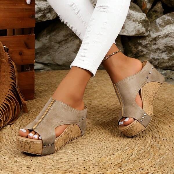 Sandalias de suela gruesa. Zapatos retro impermeables de suela gruesa, cómodos, elegantes, casuales y versátiles, sandalias sin cordones para mujer.