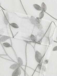 1片绣花薄纱窗帘，带叶子图案口袋，仿亚麻花卉半透明薄纱窗帘，适用于卧室/客厅，绣花薄纱窗帘，透气花卉叶子图案薄纱窗帘 - 灰色 - 查看 11