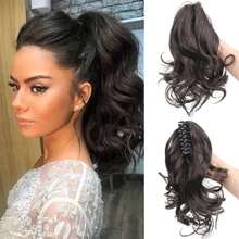 欧美风长卷假发，大波浪夹式短马尾，蓬松自然的人造马尾接发，女士夏季发饰沙滩爪夹度假发夹时尚发爪 - 彩色 - 查看 5