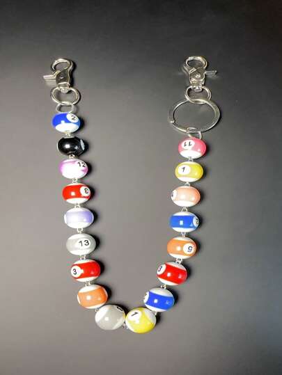 1件装台球造型混色朋克风链条腰链，嘻哈简约风腰链，适合装饰钥匙、钱包、包包