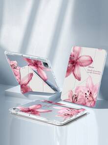 A Cute Cartoon Floral & Letter Pattern Acrylic Transparent Crystal Back Cover, Shock-Proof, Suitable For IPad 7th, 8th, 10th Generation (10.2 Inch), Built-In Pencil Slot, Support Sleep/Wake Function, Ideal Gift Choice - Multicolor - View 4
