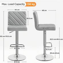 Barstools Set Of 2, Modern Height Adjustable Swivel Bar Chairs, Faux Leather Counter Stools With Backrest And Footrest - Light Grey Without Armrest - View 3