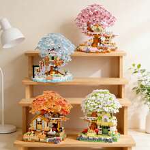 Mini Cherry Blossom Tree House Building Blocks, Buildable Blocks, Collectible Display Item, Everlasting Flowers, Home/Office Decor, Building Blocks Toy, Adult Building Blocks Toy, Wedding Gift, Holiday Gift, Birthday Gift - Four Seasons Treehouse - View 6