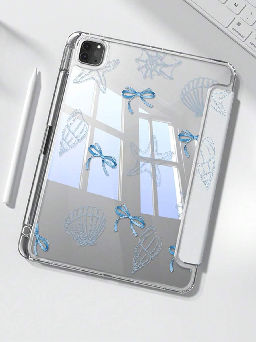 Ốp lưng hai mặt bằng acrylic trong suốt hình vỏ sò và sao biển nơ xanh hoạt hình dễ thương, chống sốc, tương thích với iPad thế hệ thứ 7, 8, 10 (10.2 inch), có khe cắm bút tích hợp, hỗ trợ chức năng ngủ/thức, là lựa chọn quà tặng lý tưởng. - Nhiều màu - Xem 1