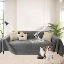 MINGPINHUIUS Juego De Fundas De Sofá Y Manta Chenilla: Ultra Suave Antideslizante Impermeable Transpirable Ideal para Mascotas Y Niños Gris Oscuro 180*300cm - Gris Oscuro - Ver 1