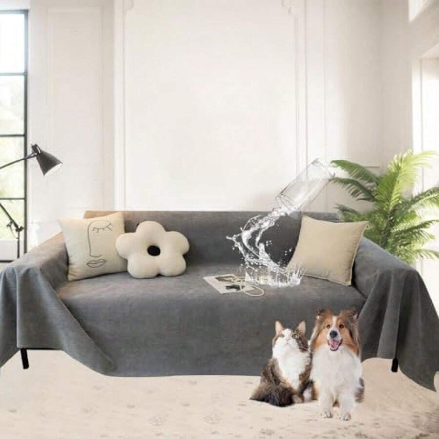 MINGPINHUIUS Juego De Fundas De Sofá Y Manta Chenilla: Ultra Suave Antideslizante Impermeable Transpirable Ideal para Mascotas Y Niños Gris Oscuro 180*300cm - Gris Oscuro - Ver 1
