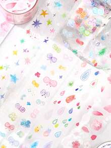 1 Roll Of Die-Cut PET Tape, Korean Style Hand-Painted Scrapbooking DIY Decor, Colorful Confetti Series, Suitable For Gifts, Office, Home, Marking, Labeling, Classroom, Entertainment Toys, Student Planner Creative Retro Decoration Stickers - Multicolor - View 11