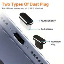 Set 3 Buah Penutup Debu Logam Termasuk 2 buah Penutup Debu Type-C/Lightning dengan 1 buah Sikat Pembersih, Penutup Debu Port Pengisian Lightning Kompatibel dengan iPhone 17 16 15 14 13 12 11 Pro Max, Pelindung Port Type-C Kompatibel dengan Semua Perangkat Type-C - MultiWarna - View 4