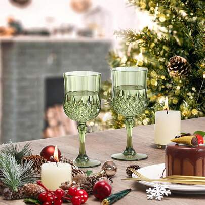 1/6/8/12个装 [绿色、粉色、蓝色] 复古压纹可重复使用葡萄酒杯，厚实耐用的香槟鸡尾酒杯，果汁杯，适合派对、婚礼等场合，复古风格饮具，是情人节、婚礼和盛大活动的理想之选