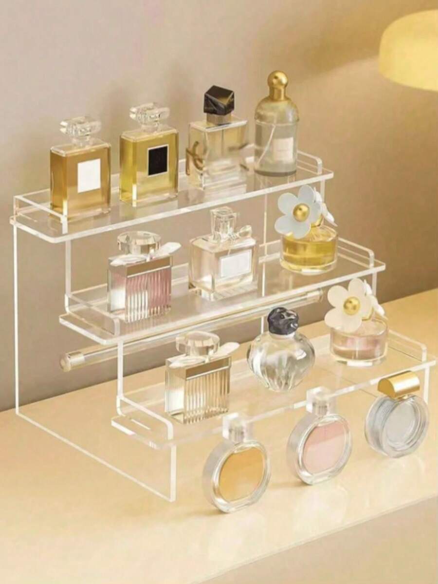 1 pezzo Portaoggetti cosmetici in acrilico, scaffale espositivo trasparente a tre ripiani, adatto per profumi, prodotti per la cura della pelle e cosmetici. Ideale per bagni, camere da letto e decorazione della casa. Il design trapezoidale robusto è perfetto per vacanze, spiagge, stoccaggio in bagno e organizzazione in camera da letto. Ampia capacità. - Multicolore - Visualizzare 1