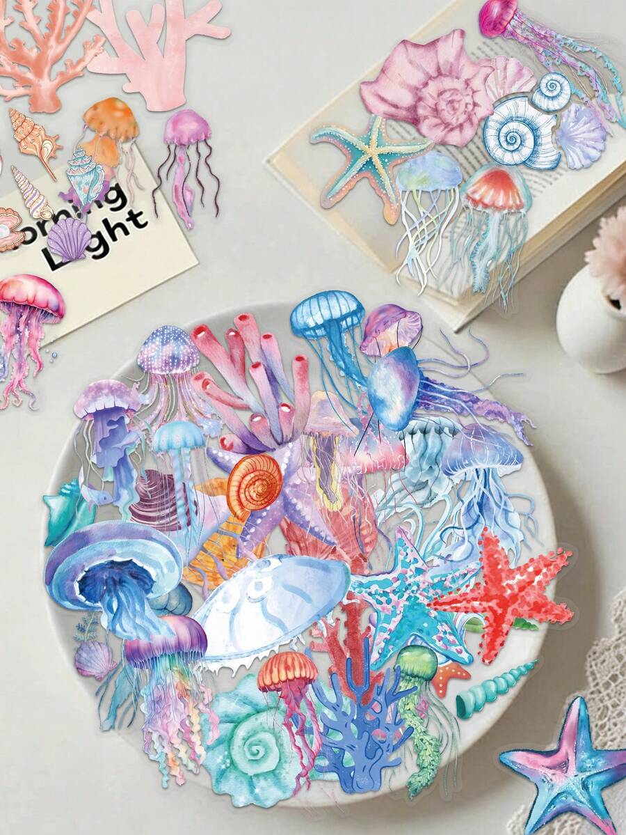 Set de 50 pegatinas transparentes con diseños de peces tropicales de dibujos animados para personalizar y decorar guitarra, equipaje, refrigerador, vaso de agua, planificador, computadora portátil y talla grande - Multicolor - Ver 1